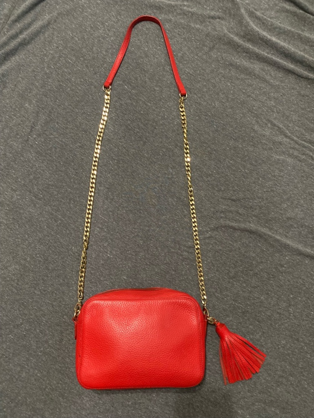 14th & Union Red Leather Crossbody with Gold Chain and Tassel Accent